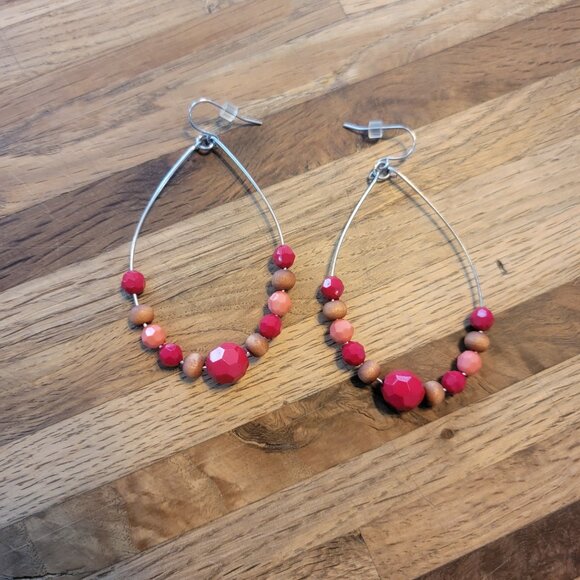 Pink/Peach Faceted Bead Dangle Earrings - Picture 7 of 7